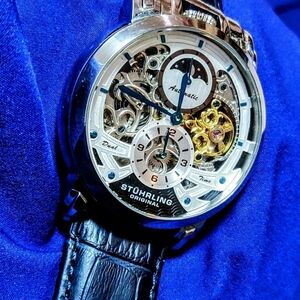 Stuhrling Original Original Silver and Black Skeleton Watch